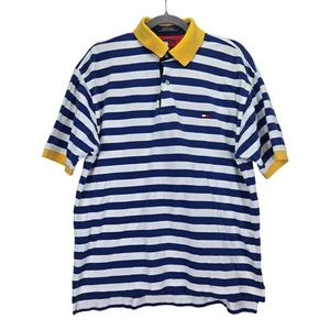 Camisa Polo Tommy Hilfiger De Colección Mediana Años 90 Rayas Azul Blanco Preppy Blokecore - Imagen 1 de 6