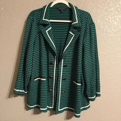 Ming Wang 2X Green Textured Knit Jacket|Double Breasted | Travel Career| - Image 1 of 4