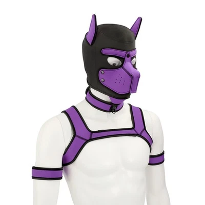 Men Cosplay Dog Mask Chest Harness Choker Arm Band Gay Party Club Roleplay Prop - Image 1 of 4
