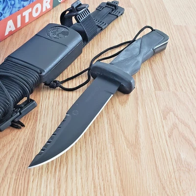 Aitor Hammerhead Fixed Knife 6" Sawback Stainless Steel Blade Rubber Handle - Image 1 of 4