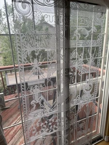 HERITAGE LACE WHITE "CURIOSITIES" DOOR/WINDOW/CURTAIN PANEL HALLOWEEN 76" x 38" - Picture 1 of 11
