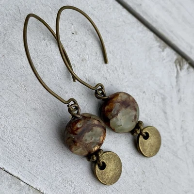 Min Favorito Imperial Jaspe Moneda Cuentas y Pendientes Colgantes Artesanos Latón Antiguos Foto 1 de 4