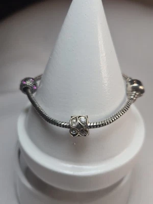 Pandora Silver 7 1/4 Snake Cable Bracelet With 3 Charms - Image 1 of 4