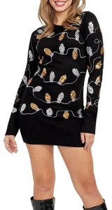 Tipsy Elfen Weihnachten Licht Strang Silber Gold Pailletten S Pullover Kleid Gr. Small - Bild 1 von 7