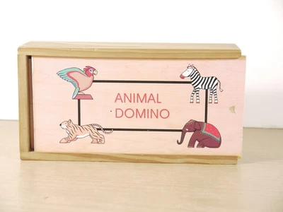 Lovely Children's Animal Wooden Dominoes in Wooden Box Complete - Image 1 of 4