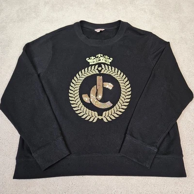 Womens Y2K Juicy Couture Sz XL Black Sequin Logo Sweatshirt Pullover Long Sleeve - Image 1 of 4