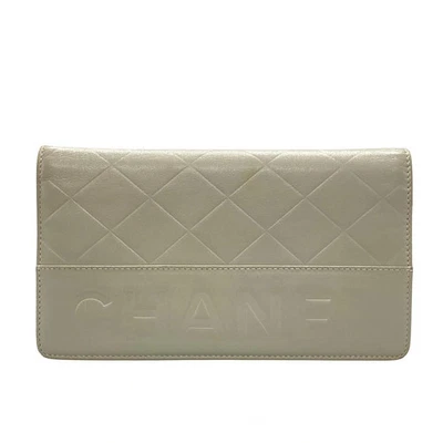 Auth CHANEL - Gray Leather Long Wallet - Image 1 of 4