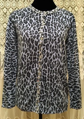 Quacker Factory Womens Cardigan Sweater Size XS Blue Animal Print Long Sleeves  - Image 1 of 4
