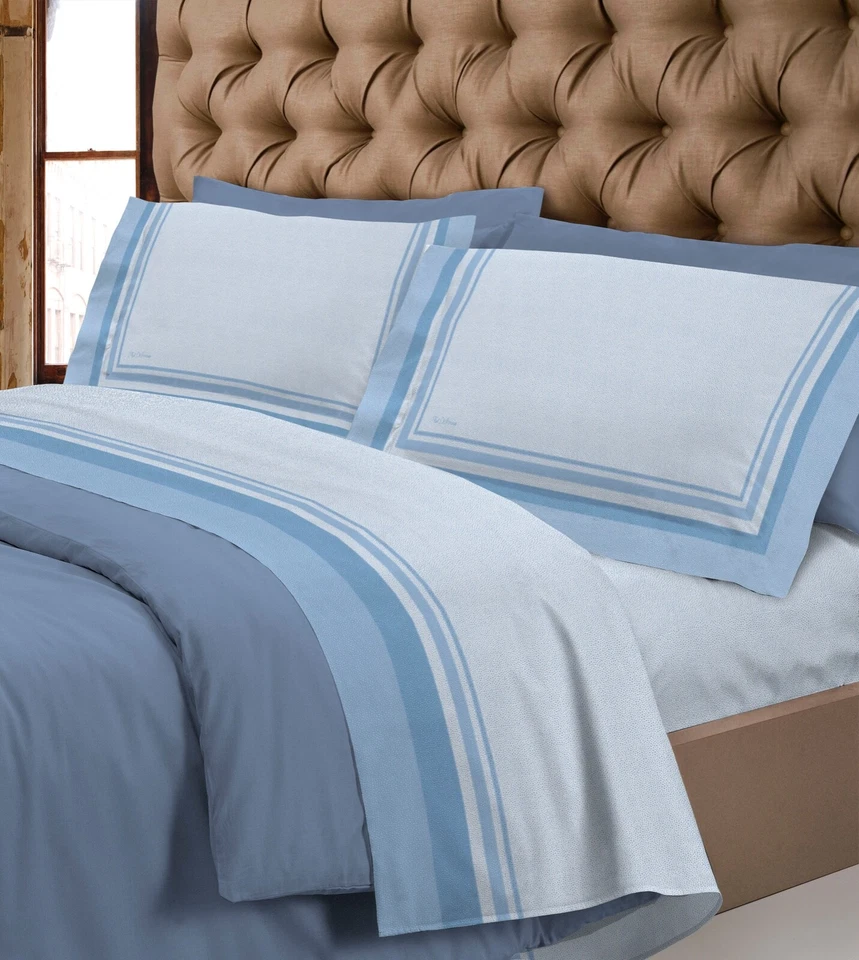 COMPLETO LENZUOLA FLANELLA SUPER EUROPA MATRIMONIALE DUBLINO BLU MADE ITALY - Immagine 1 di 1