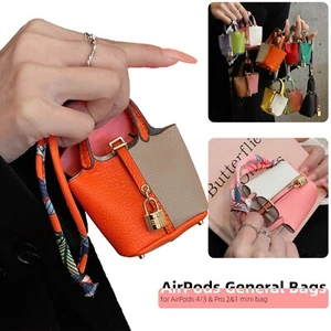 3D Leder Mini Tasche Stoßfest Case Cover Ornament für Apple AirPods 4 Pro 1/2 - Bild 1 von 60