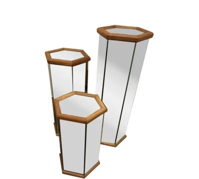 Postmodern Mirrored Hexagonal Wooden Framed Pedestals - Image 1 of 4