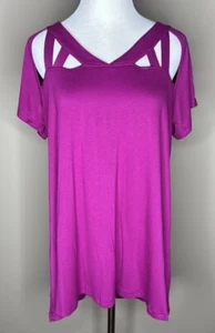 NEW Mittoshop womens short sleeved v-neck blouse fuchsia purple size L. - Picture 1 of 4
