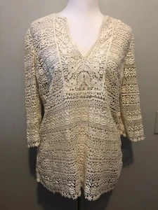 Talbots Crochet Knit Pullover Tunic Cotton 3/4 Sleeve Petite 10 - Picture 1 of 11