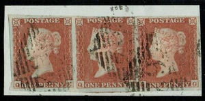 1841 1d Red Pl 172 QE-QG 4m BELFAST Split 62 Strip of 3 Piece VFU Cat. £120.00++ - Picture 1 of 1