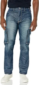 Pantalones de mezclilla Hudson para hombre Reese cargo recto, Dk Pacific, 30 regulares - Imagen 1 de 8