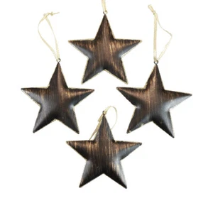 Weihnachtsdeko Metall-Sterne Schwarz Gold Ø11cm Christbaumschmuck 4er Set - Bild 1 von 4