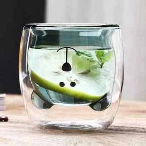 ⭐⭐⭐ Süßer Bär Doppelwandig Türkis Grün Neuheit Kinder Geschenk Milch Tee Glas - Bild 1 von 4