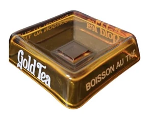 RARE Vintage Gold Tea Advertising Amber Glass Ashtray - Gold Tea Ashtray - Picture 1 of 4