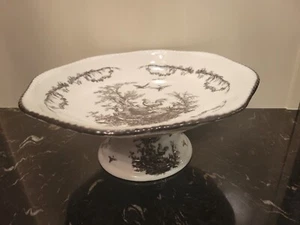 Aux Au Provence AUV2 Black & White Toile Centerpiece Footed Pedestal Fruit Bowl - Picture 1 of 7