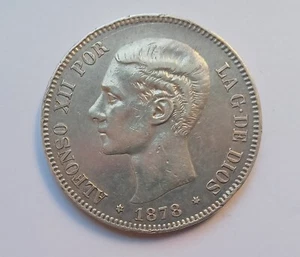Spain: Alfonso XII. 5 Pesetas Silver (1878*78) DE.M - KM#676 xf - Picture 1 of 5