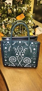 Prada Women handbag Lux Saffiano Leather Floral Embellished With Leather Green - Picture 1 of 13