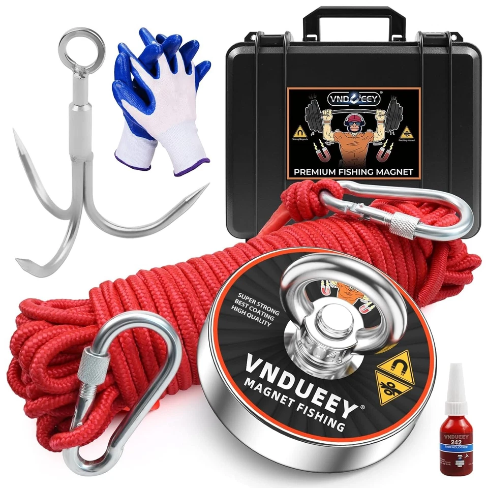 VNDUEEY Fishing Magnet Kit with Rope, Fishing Magnets 700 LBS Pulling, Heavy Duty 65FT R