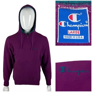Champion Mens Large Hoodie Unisex Sweatshirt Made In USA 80s Cotton Blend Purple - Picture 1 of 12
