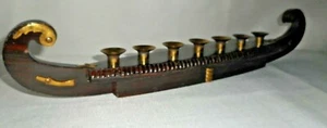 Viking Ship Gondola Wood Brass Candelabra 7 Candle Brass Accent Mantel Bookshelf - Picture 1 of 12