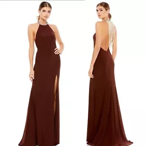 Mac Duggal 26518 Beaded High-neck Chocolate Gown Size 4 - Picture 1 of 11
