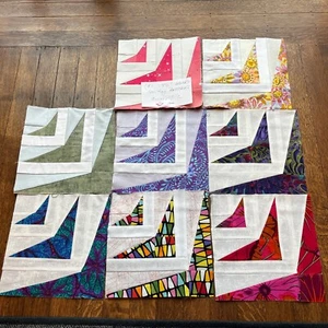 Finished Quilt Blocks 8.5” Lot Of 8 “Mexican Tile” Pattern - Picture 1 of 10