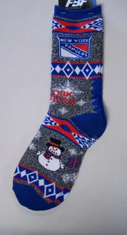 New York Rangers Socks Medium Size 5 to 10 Holiday Christmas Snowman Cover