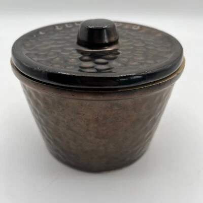 Contenedor de almacenamiento de cocina marrón textura martillada tapa tarro Crock Club cobre Foto 1 de 4