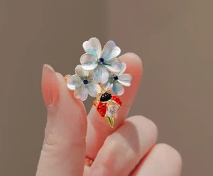 Fall Pin Brooch ladybug Flower spring fashion jewelry NEW Free Ship 1.4 inch - Picture 1 of 2