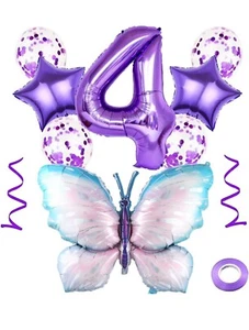 4th Butterfly Birthday Balloons Giant Purple Butterfly Aluminum - Picture 1 of 5