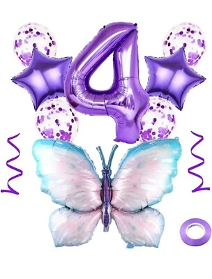 Globos Cumpleaños 4º Mariposa Gigante Púrpura Mariposa Aluminio 📦 Foto 1 de 4