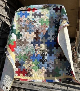 Puzzle Handmade Queen Size Quilt, Machine Quilted, New, Cotton Fabric 94”x110” - Picture 1 of 8