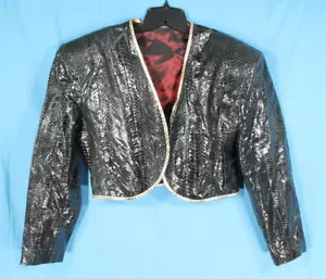 VTG Black w/Gold Trim GENUINE SNAKESKIN Open Front BOLERO/SHRUG Jacket Sz S - Picture 1 of 6