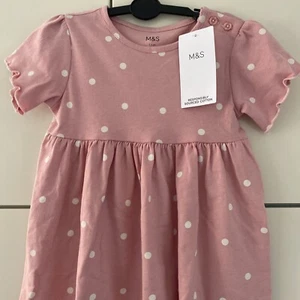 M&S Girls Pink Polka Dot Cotton Dress 2-3 Years Summer Dress - Brand NEW - Picture 1 of 4