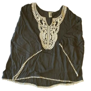 Blusa túnica boho gris con detalle de encaje de ganchillo y mangas de campana pequeña - Imagen 1 de 5