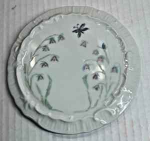 Vintage Hand Painted Porcelain Blue Butterfly Flowers Trivet Signed Dated 1984 - Picture 1 of 9
