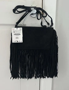 Zara Suede Mini Crossbody Bag Black BNWT - Picture 1 of 4