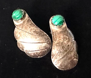 Vintage Earrings 925 STERLING SILVER Clipon Malachite Navajo Jewelry lot y - Picture 1 of 4