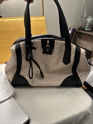 London Fog Faux Leather Black & Cream Large Tote Purse - Image 1 of 4