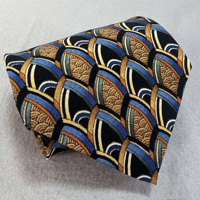 Corbata de seda inspirada en el arte J. Garcia patrón geométrico azul dorado años 90 abstracto 3,75x59 Foto 1 de 4
