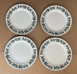 Set Of 4 Vtg. Formalities By Baum Bros. Holly & Berries 7.5" Plates W/ Gold Trim - Picture 1 of 6