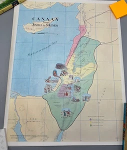 Canaan vintage da Giosuè a Salomone mappa storica religiosa 19x25" non carta LEGGI - Foto 1 di 4