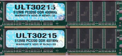1GB 2x512MB PC-3200 DDR-400 Ultra Ram Memory Kit ULT30215 DDR1 Liberty PC3200 - Image 1 of 2