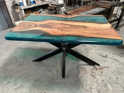 Green Epoxy Resin Coffee,Dining Table Top Walnut Wood Table Home Decor Gift - Image 1 of 4