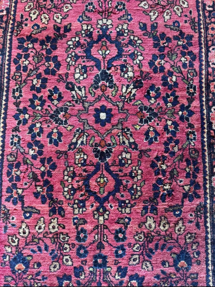 Preciosa alfombra antigua Lilihan C.1910 anudada a mano 2x4 hermosos colores tinte natural Foto 1 de 4