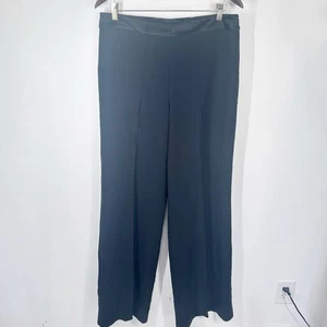 NWT St. John Essentials Black Side Zip Wide Leg Pants Size 12 Satin Trim O10 - Picture 1 of 6